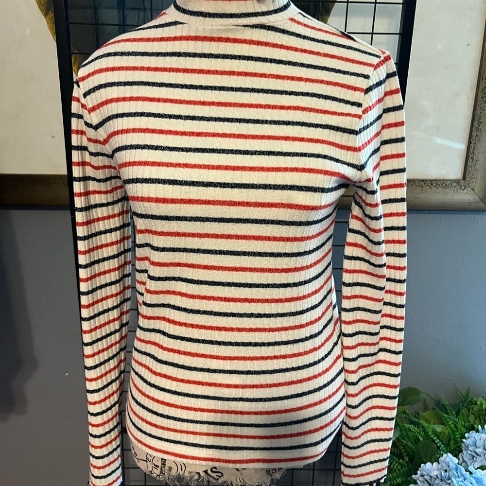 J. Crew Red and Blue Ribbed Long Sleeve T-Shirt
